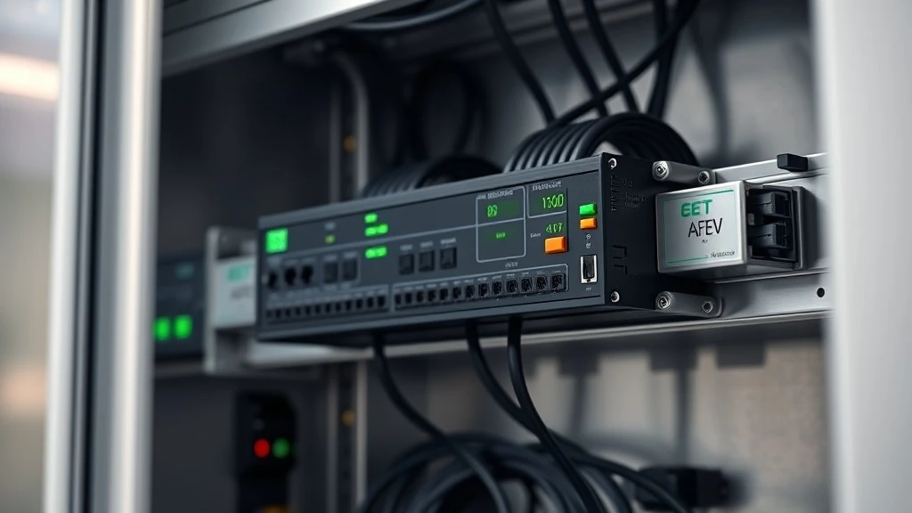 A modular industrial controller mounted on a DIN rail inside a control cabinet with status indicators lit A modular industrial controller mounted on a DIN rail inside a control cabinet with status indicators lit